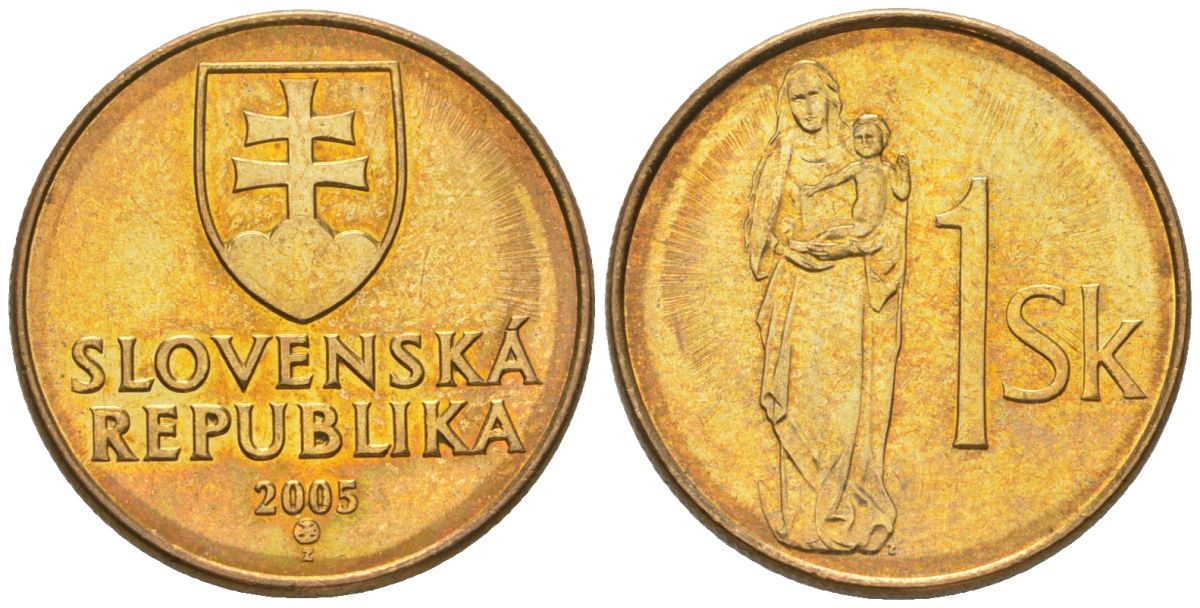 Словакия 1 крона 2005 MK KM 12 сталь плакировнная бронзой aUNC 4164-913