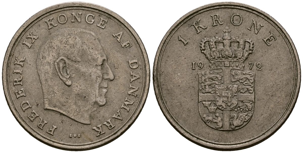Дания 1 крона 1972 Фредерик IX (1947-1972) KM 852 медно-никель 4176-523