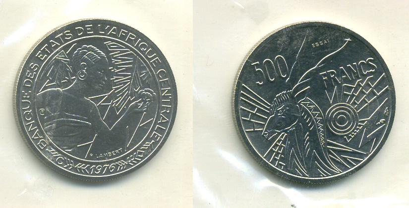 Центрально-Африканские штаты 500 франков 1976 пробник, ESSAI, Конго, в оригинальной упаковке KM E9 никель UNC 5010-133