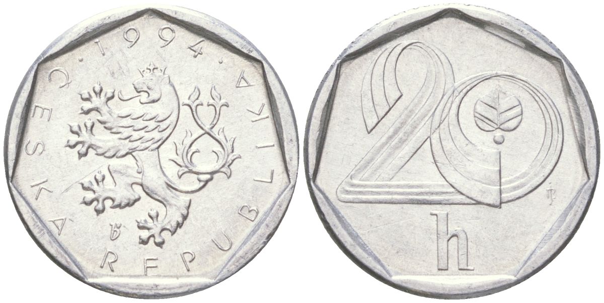 Чехия 20 геллеров 1994 KM 2.1 алюминий 4613-1025