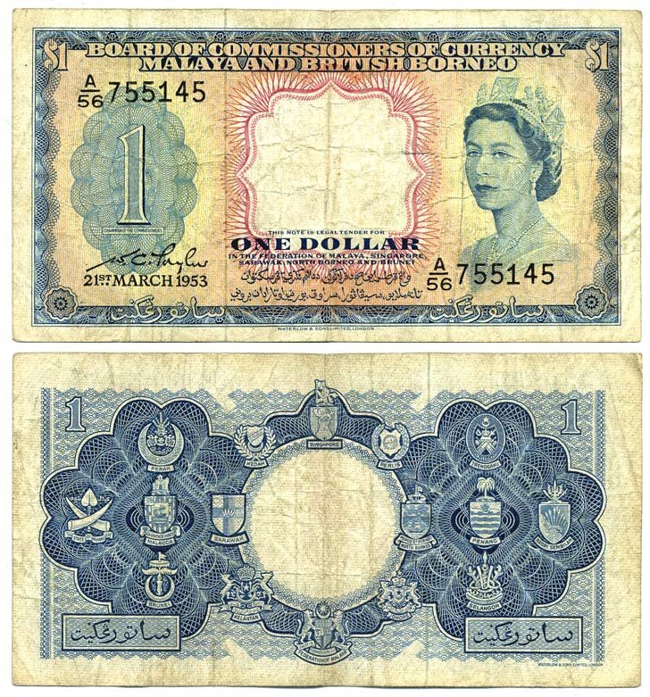 Малайя и Британское Борнео 1 доллар 1953 Pick 1a бумага 7146-13-2-2