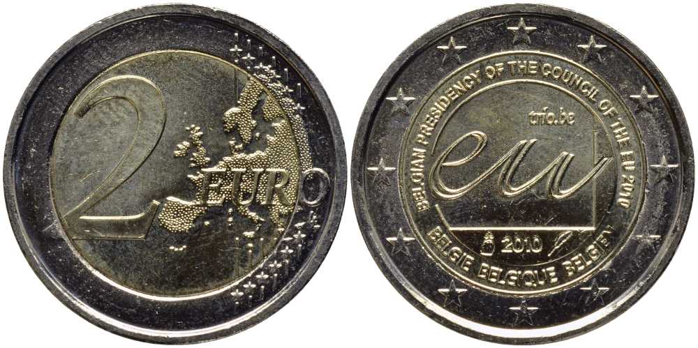 Бельгия 2 евро 2010 Председательство в Совете Европы KM 289 биметалл UNC 115-1215