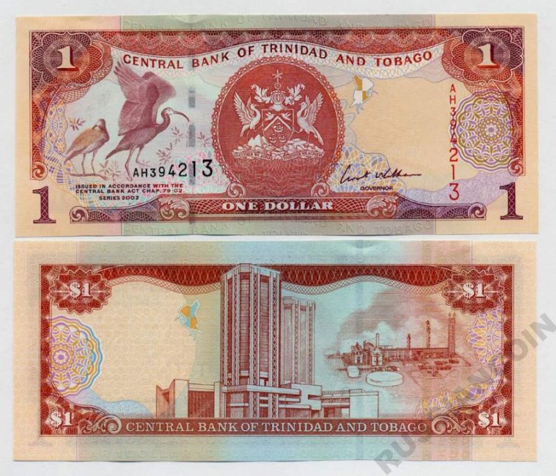 Тринидад и Тобаго 1 доллар 2002 ибис, здание Центрального банка Pick 41 бумага UNC (пресс) 447-83-2