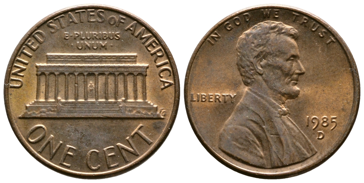 США 1 цент 1985 D, Линкольн KM 201b цинк плакированный медью    4608-368