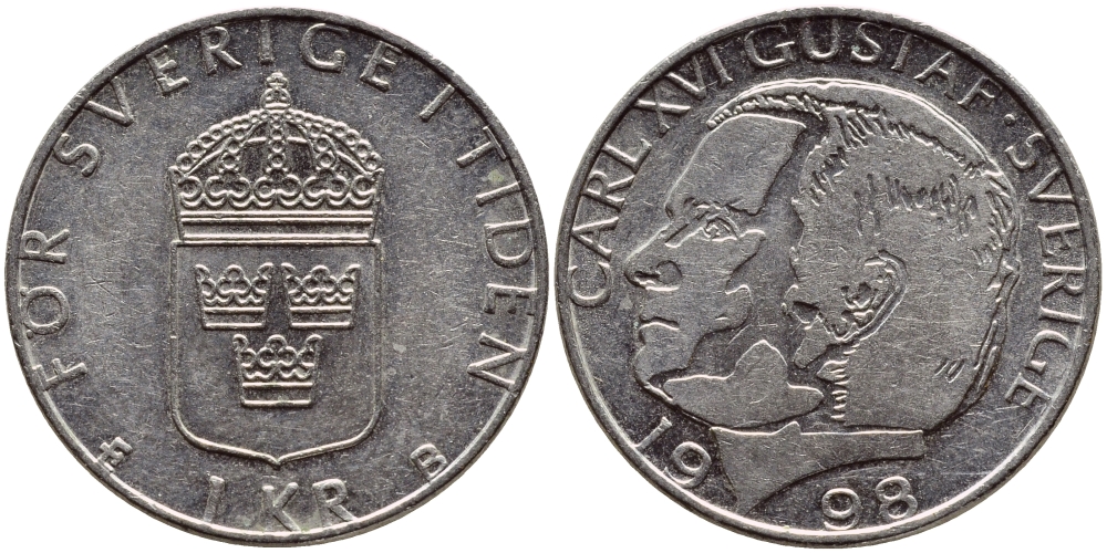 Швеция 1 крона 1998 Карл XVI Густав (1973- ) KM 852a медно-никель 4622-341