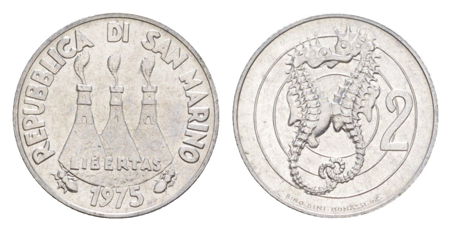 Сан-Марино 2 лиры 1975 Любовь у животных KM 41 алюминий UNC 4647-166