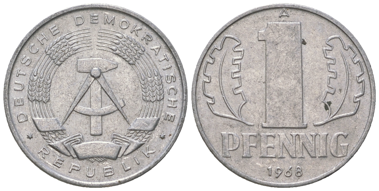ГДР 1 пфенниг 1968 А КМ 8.1 алюминий 4615-1236