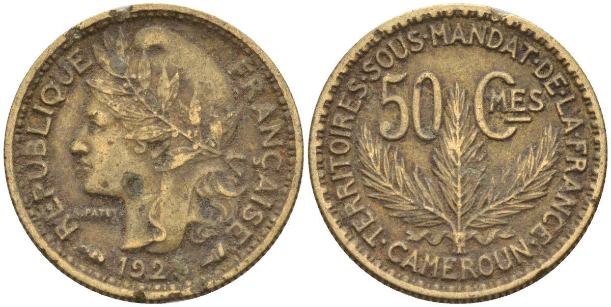 Французский Камерун 50 сантимов 1925 (а), монетный двор Париж KM 1 алюминиевая бронза 4164-1238