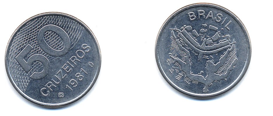 БРАЗИЛИЯ 50 КРУЙЗЕЙРО 1981 KM 594.1 сталь aUNC 51-4836