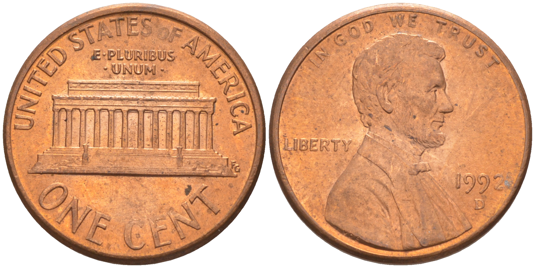 США 1 ЦЕНТ 1992 D, ЛИНКОЛЬН KM 201b цинк плакированный медью 188-242