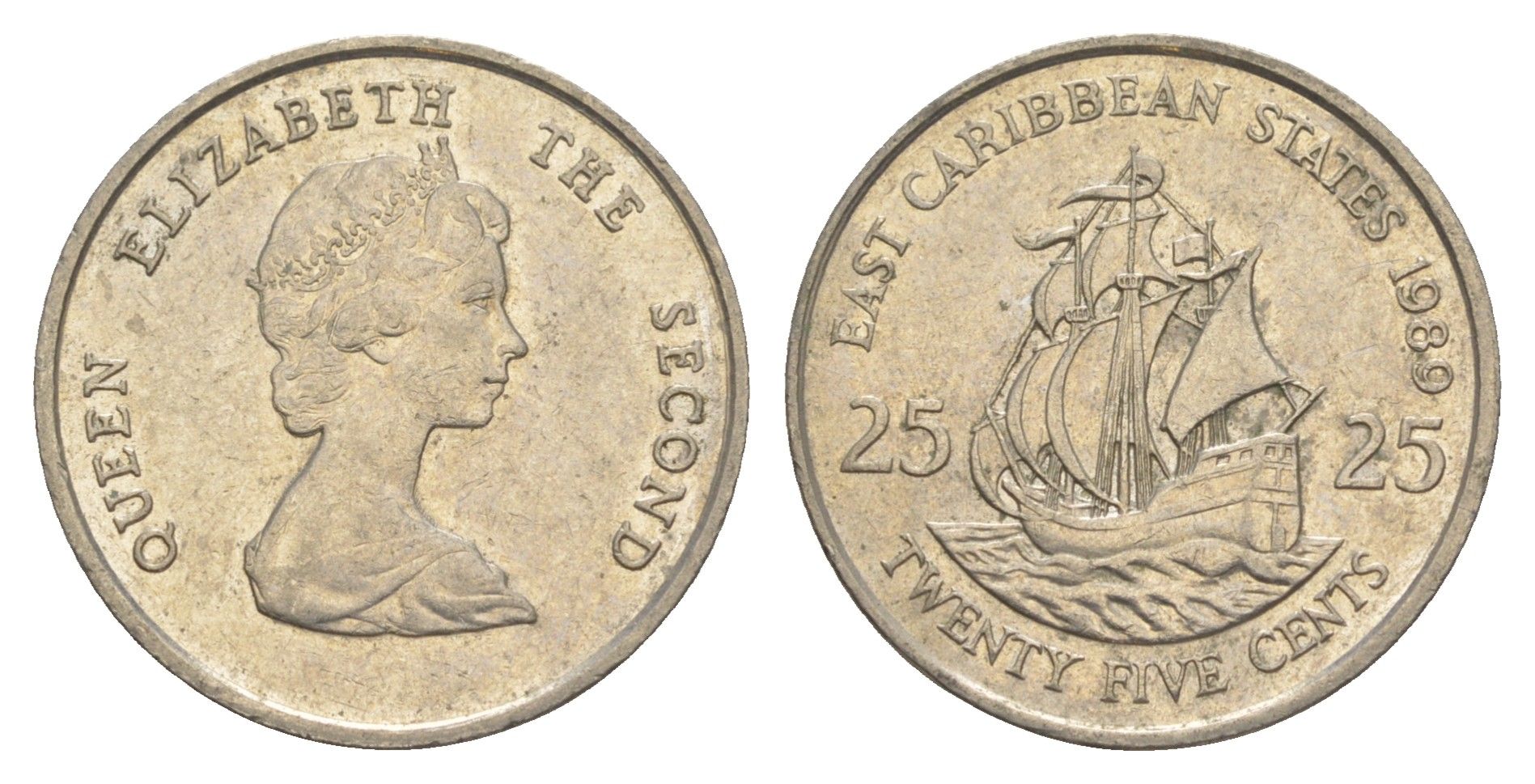 Восточные Карибские острова (Карибы) 25 центов 1989 KM 14 медно-никель 4646-243