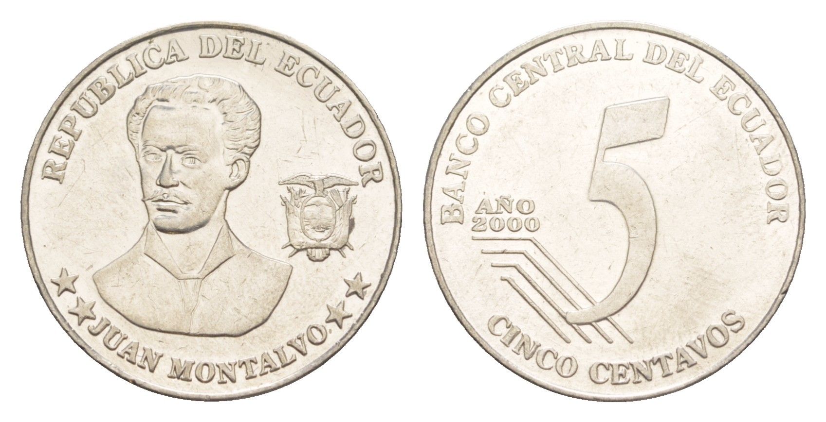 Эквадор 5 сентаво 2000 KM 105 нержавеющая сталь UNC 4640-1134