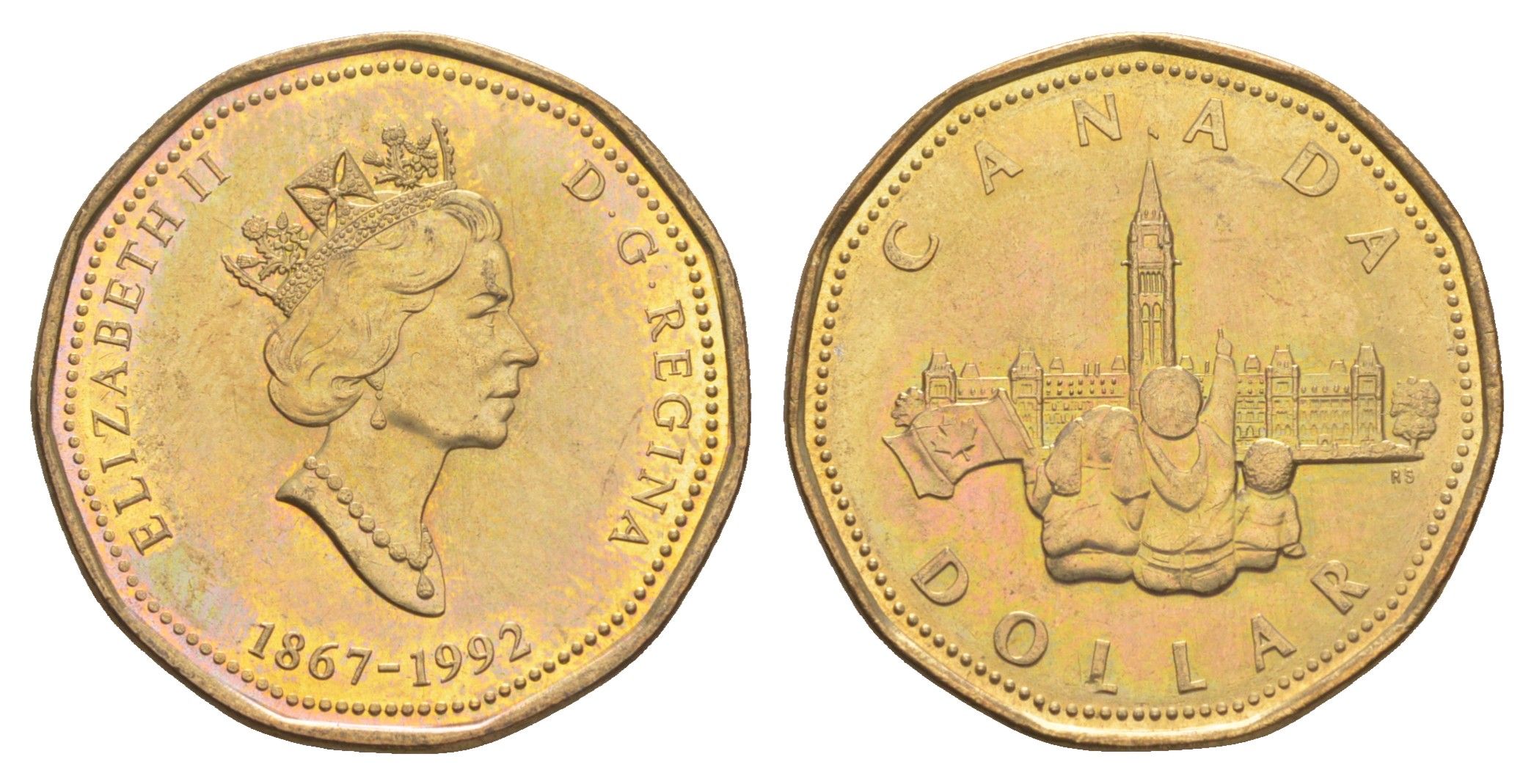 Канада 1 доллар 1992 125 лет Конфедерации Канада - Парламент KM 218 никель плакированная бронзой aUNC 4652-1156