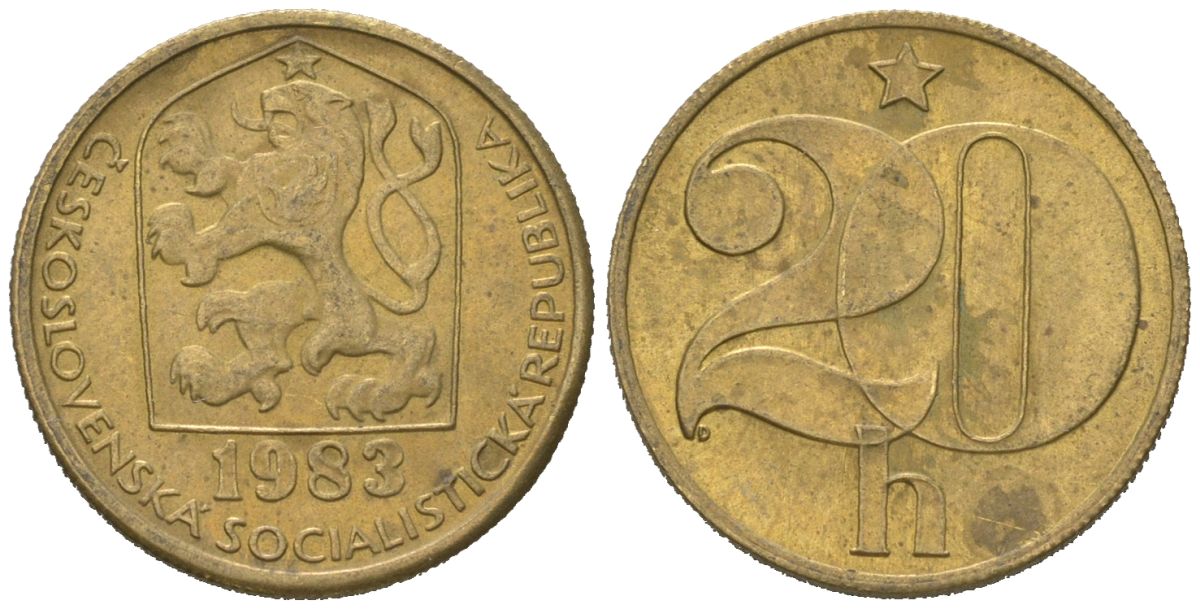 Чехословакия 20 геллеров 1983 KM 74 латунь 4618-442