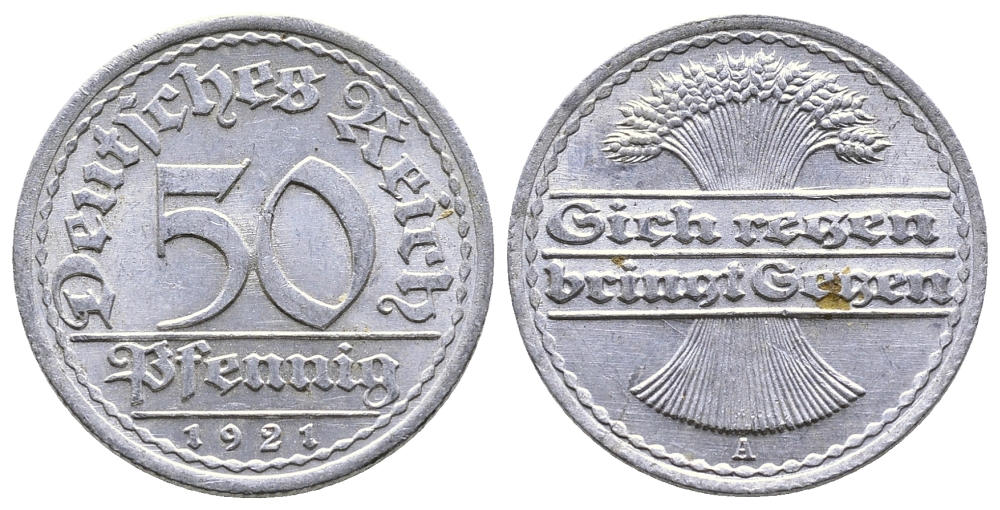 Германия 50 пфеннигов 1921 A KM 27, J.301, Weege 10 алюминий 4380-832