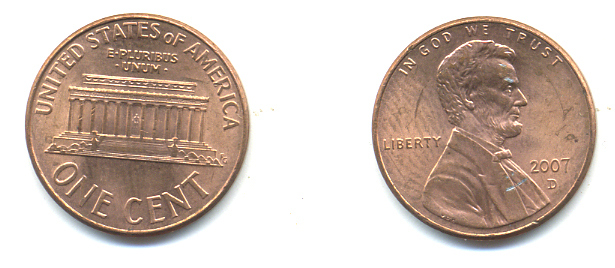 США 1 ЦЕНТ 2007 D ЛИНКОЛЬН KM 201b цинк плакированный медью UNC 179-611