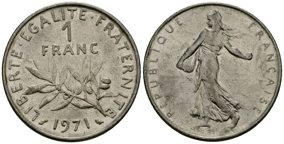 Франция 1 франк 1971 сеятель KM 925 никель 4135-832