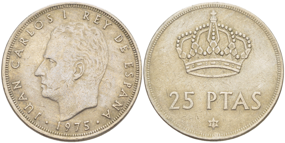 Испания 25 песет 1975 (77) Хуан Карлос I (1975-2014) KM 808 медно-никель 216-723