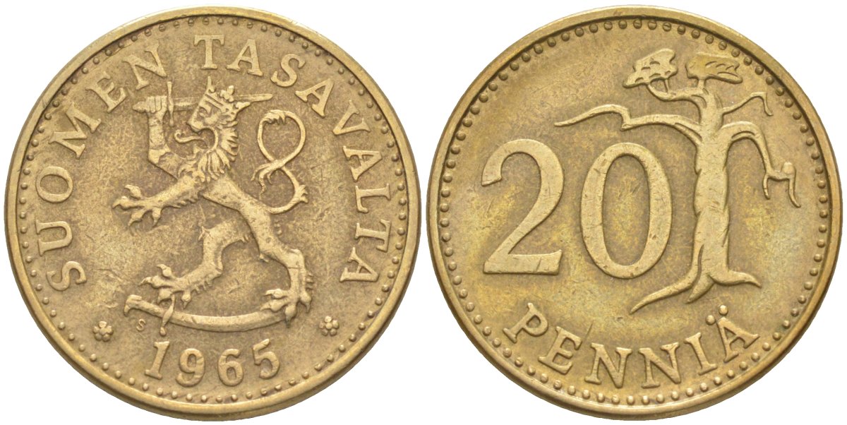 Финляндия 20 пенни 1963 S KM 47 алюминиевая бронза 219-1157