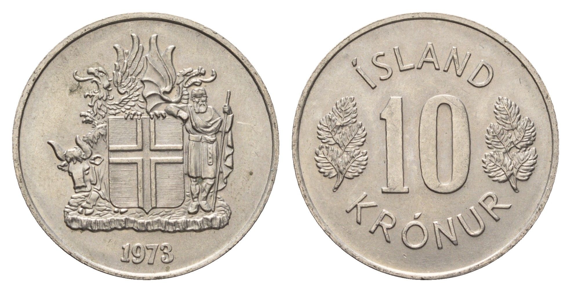 Исландия 10 крон 1973 KM 15 медно-никель aUNC 4586-736