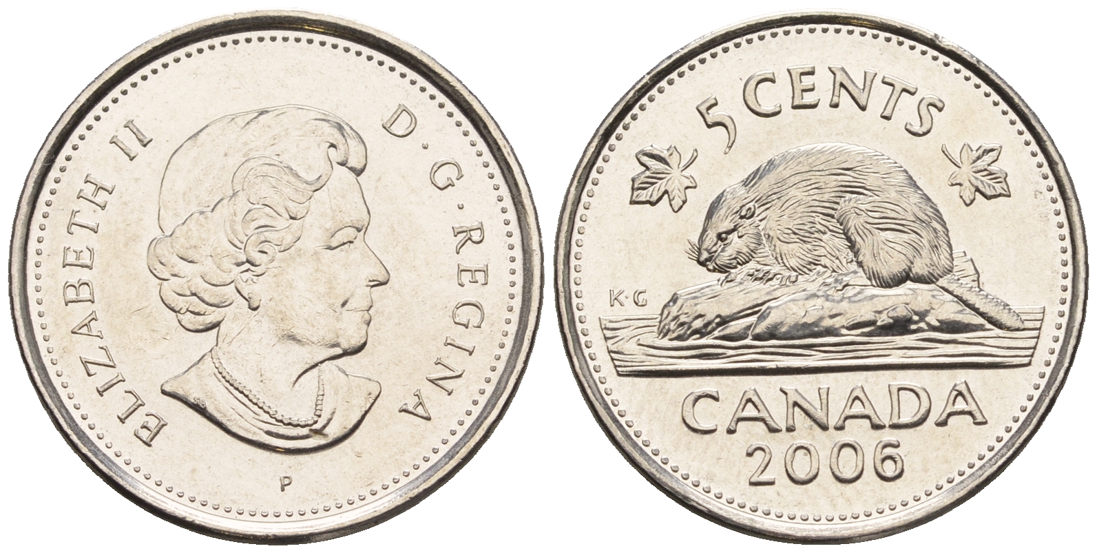 Канада 5 центов 2006 Елизавета II (1952-2022), бобер KM 491 сталь плакированная никелем 4609-446