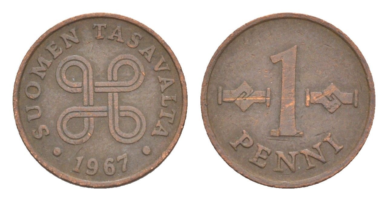Финляндия 1 пенни 1967 KM 44 медь 4647-233