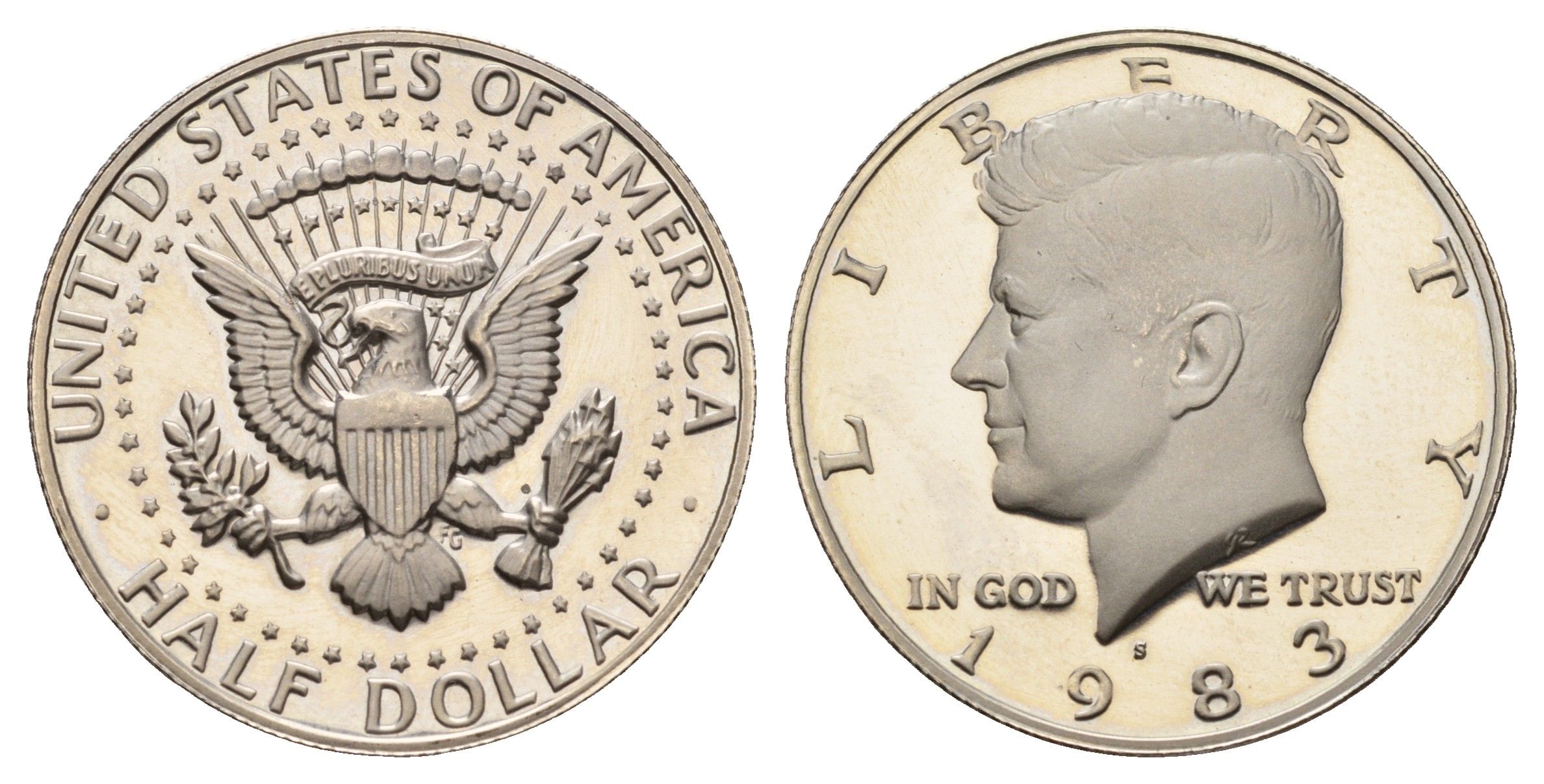 США 1/2 доллара (50 центов) 1983 S, Джон Кеннеди KM A202b медь плакированная медно-никелем PROOF 1522-622