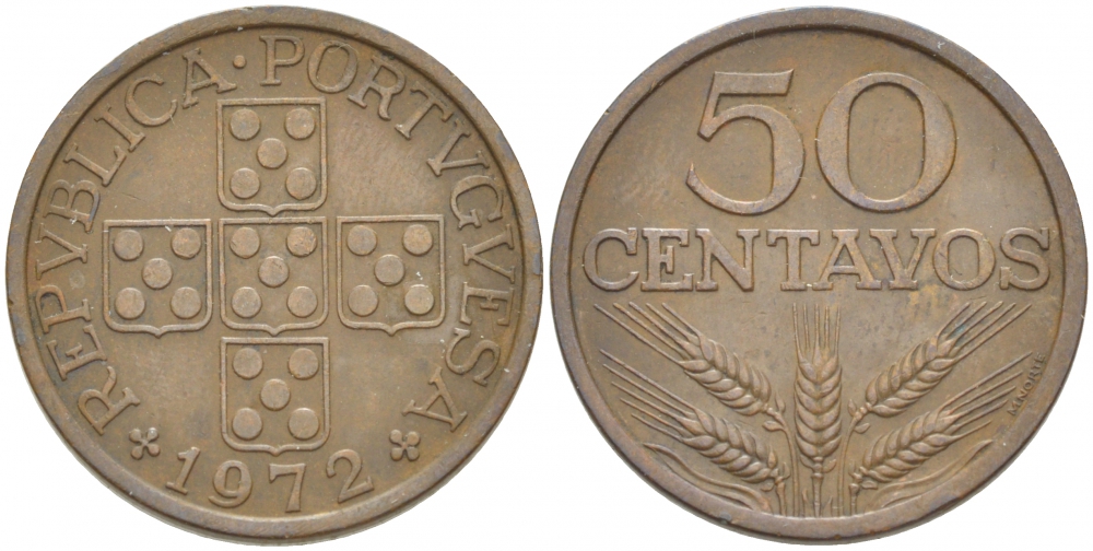 Португалия 50 сентаво 1972 KM 596 бронза 77-821