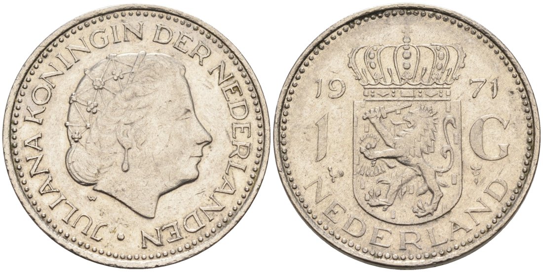 Нидерланды 1 гульден 1971 Юлиана (1948-1980) KM 184а никель 54-1823