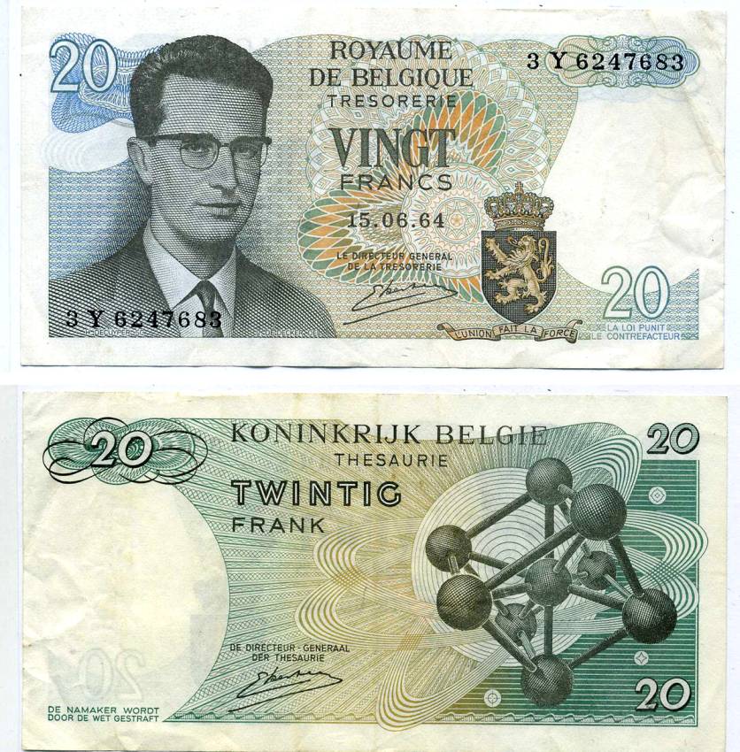 Бельгия 20 франков 1964 Бодуэн I, атомиум, Kestens Pick 138 (3)  бумага   6266-18-4-1