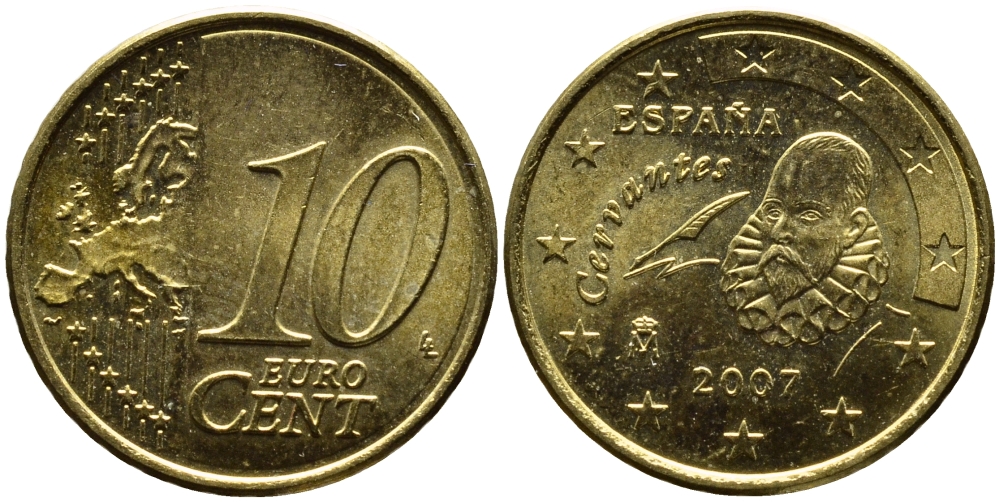 ИСПАНИЯ 10 ЕВРОЦЕНТОВ 2007 KM 1070 латунь 4391-157