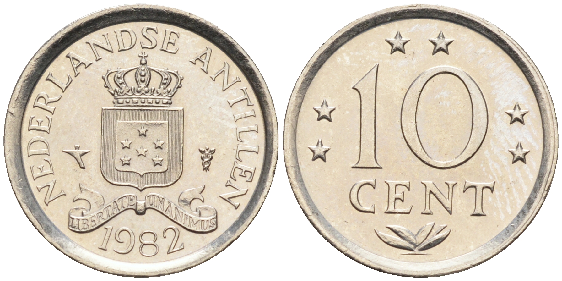 Нидерландские Антилы 10 центов 1982 Беатрикс (1980-2013) KM 10 никель 4169-349