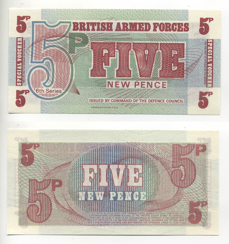 АНГЛИЯ 5 ПЕНСОВ 1972 6 СЕРИЯ, ДЛЯ АРМИИ Pick M44 бумага UNC (ПРЕСС) 6287-32-1-2