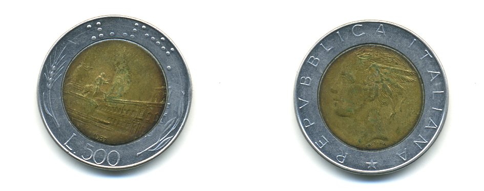 ИТАЛИЯ 500 ЛИР 1987 KM 111 биметалл 56-554