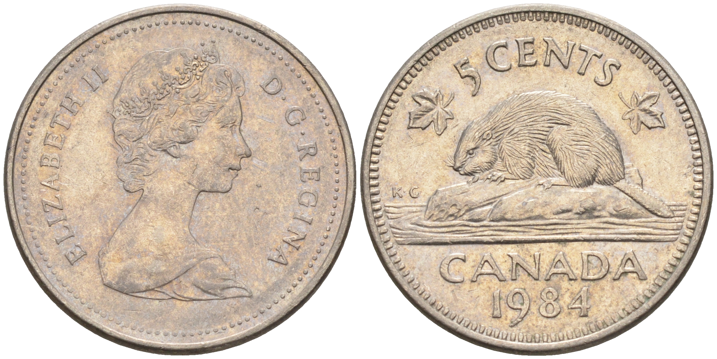 Канада 5 центов 1984 Елизавета II (1952-2022), бобер KM 60.2а медно-никель    4148-1237
