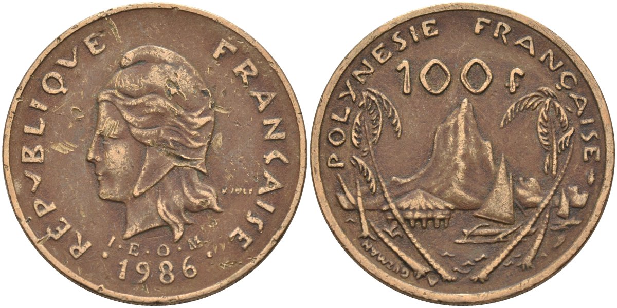 Французская Полинезия 100 франков 1986 KM 14 никель-бронза 4131-1026
