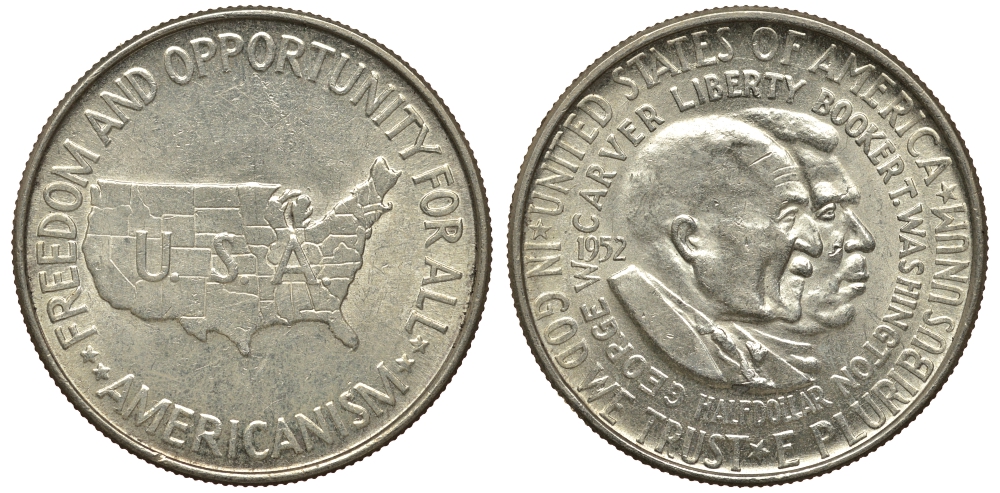 США 1/2 доллара (50 центов) 1952 Джордж Карвер и Букер Т. Вашингтон KM 200 серебро 650-841