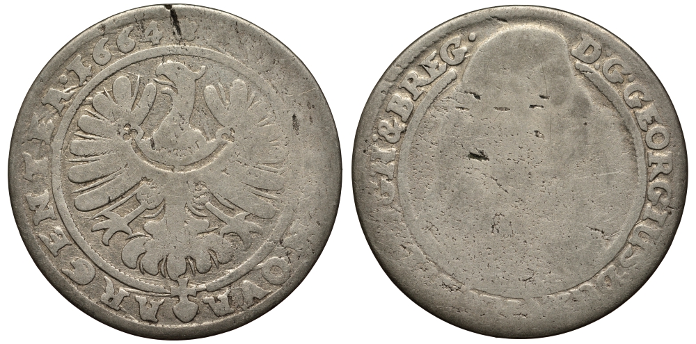 Силезия-Легница-Бжег 15 крейцеров 1664 Георг III (1639-1664) серебро 413-1434