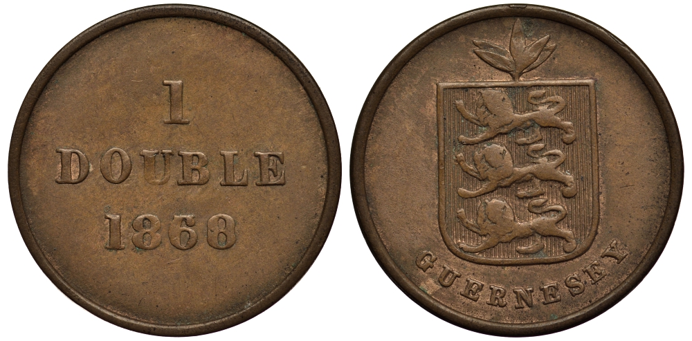 Гернси 1 дабл (дубль) 1868 KM 10 бронза 1524-1145