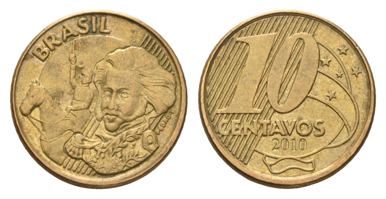 Бразилия 10 сентаво 2010 KM 649 сталь плакированная латунью 4686-757