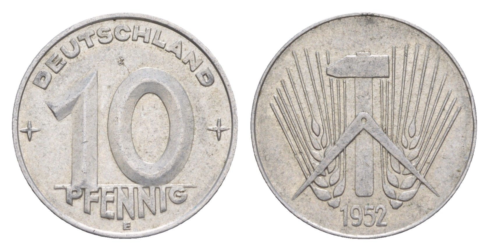 ГДР 10 пфеннигов 1952 E KM 7 алюминий 4647-945