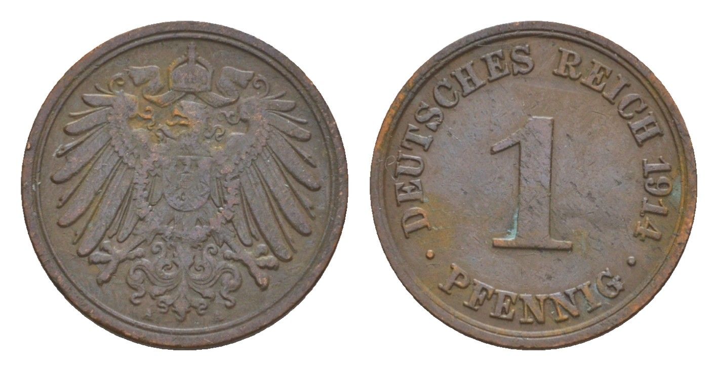 Германия 1 пфенниг 1914 A, Вильгельм II (1888-1918) KM 10, J. 10 медь 4639-1151