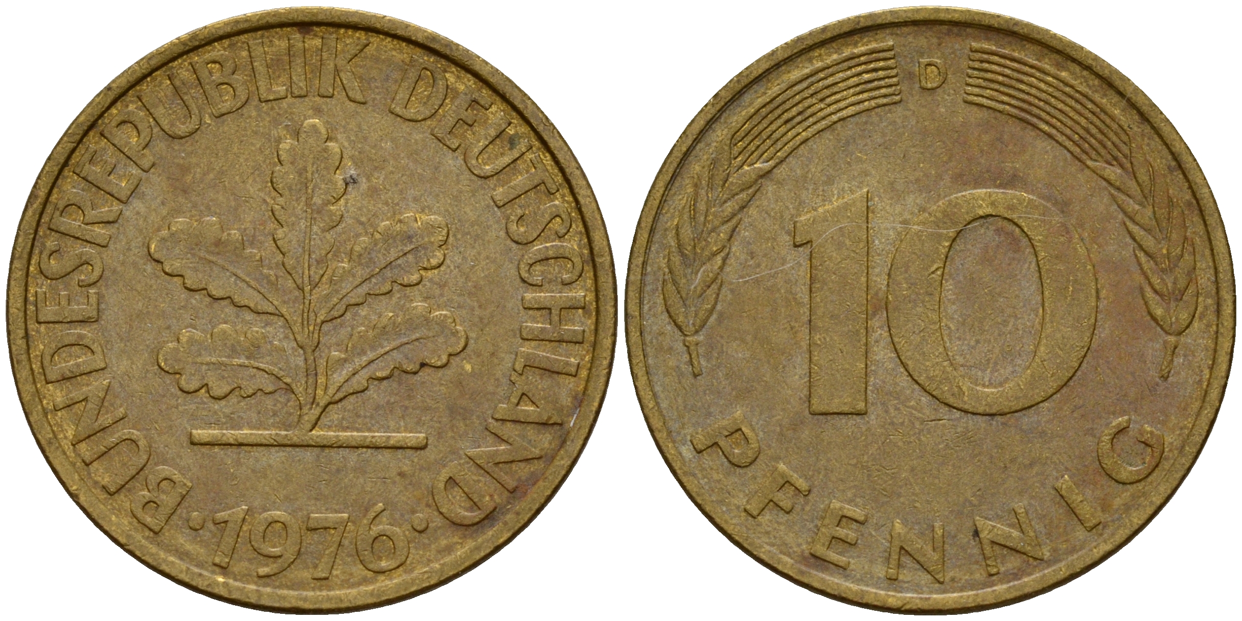 ФРГ 10 пфеннигов 1976 D J. 383, KM 108 сталь плакированная латунью    4603-425