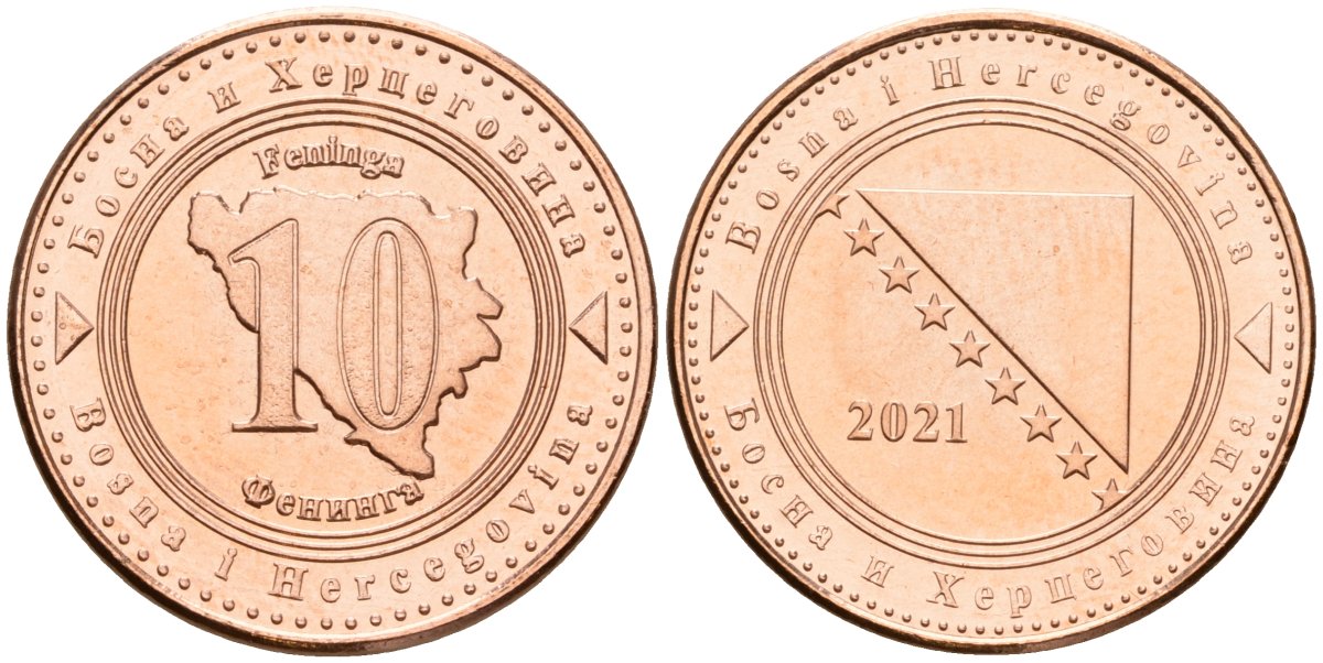 Босния и Герцеговина 10 фенигов 2021 KM 115 сталь плакированная медью UNC 4602-1025