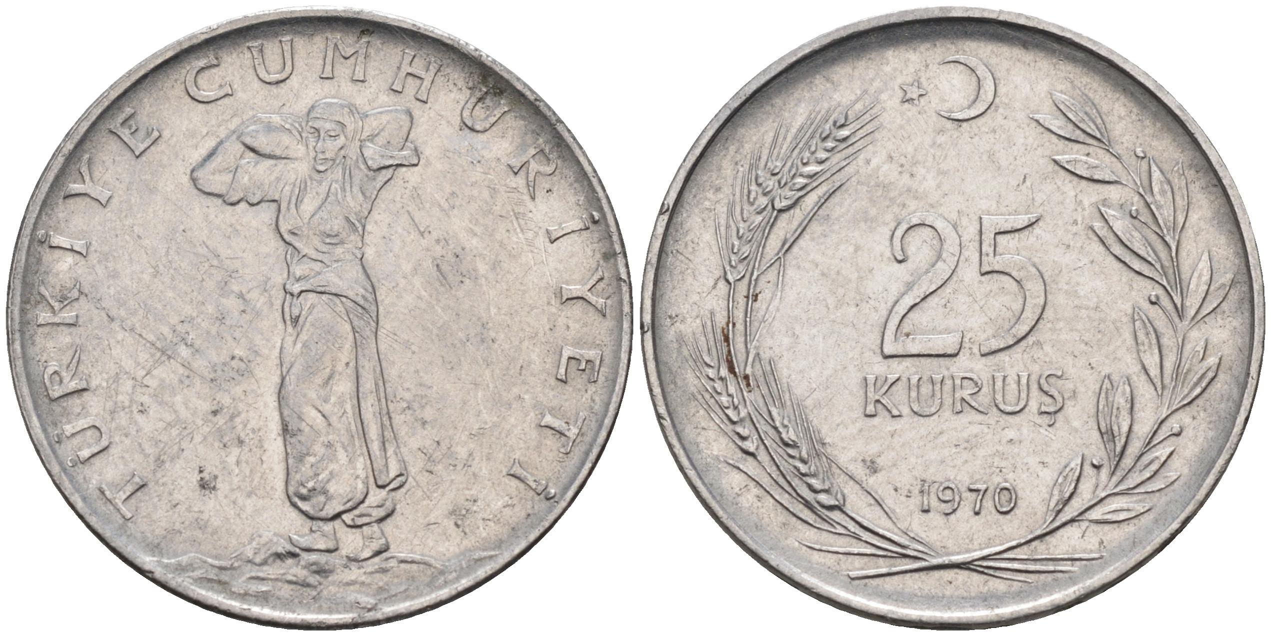 Турция 25 куруш 1970  KM 892.3 сталь 4595-317