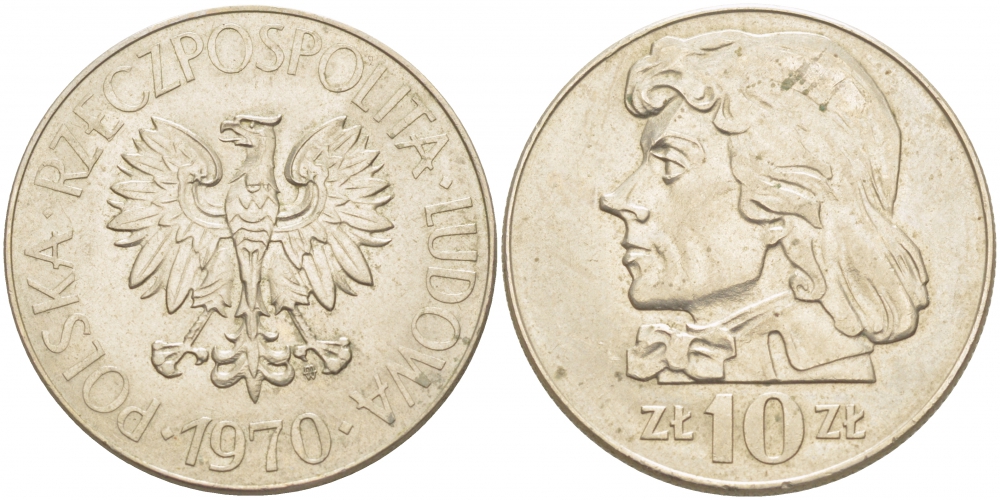 Польша 10 злотых 1970 MW, Тадеуш Костюшко (1746-1817) KM 50а медно-никель UNC 4403-616