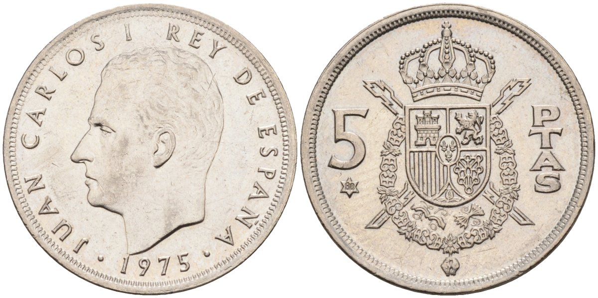 Испания 5 песет 1975 (80) Хуан Карлос I (1975-2014) KM 807 медно-никель 4583-1226