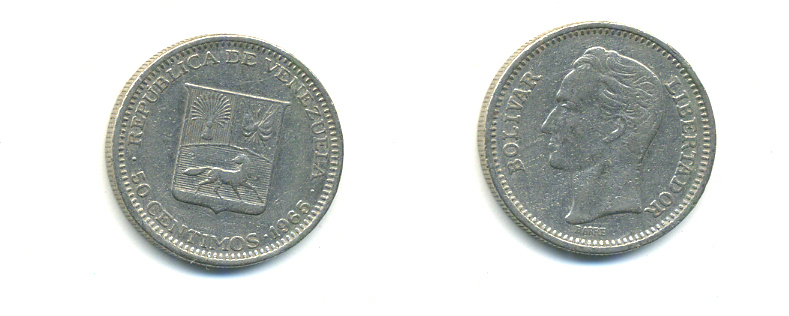 Венесуэла 50 сентимо 1965 Симон Боливар KM 41, Schon 51 никель 176-445