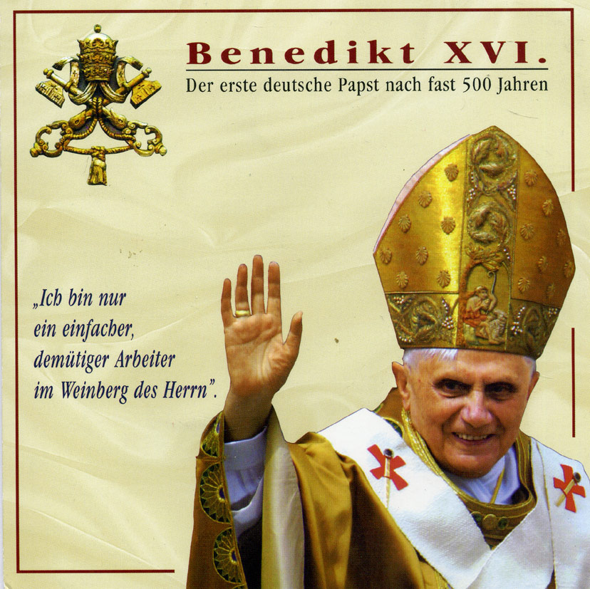 Сомали набор из 5 монет по 1 доллару 2006 Бенедикт XVI, первый немецкий папа римский почти за 500 лет, в картонном буклете, тираж 30000 экз. медно-никель BUNC 5-4-3-10