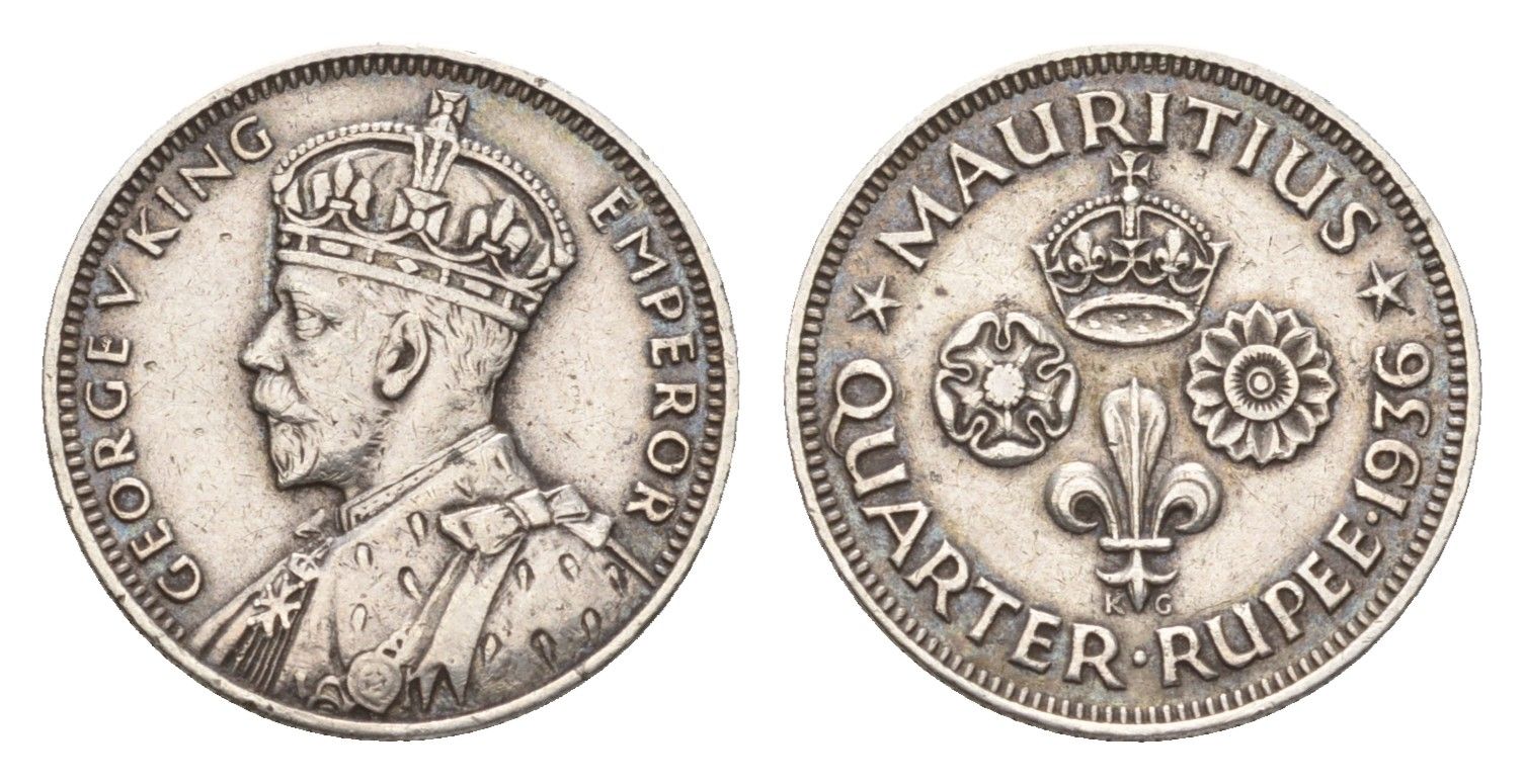 Маврикий 1/4 рупии 1936 Георг V (1910-1936) KM 15 серебро 1524-232